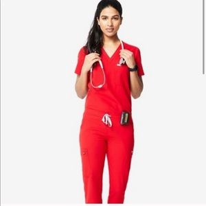 FIGS Pop Red Catarina Top & Zamora Pant Set